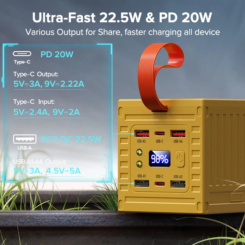 QOOVI 60000mAh قوة البنك 22.5W - مراجعة Outdoor Power Adapter Usb C وسعره